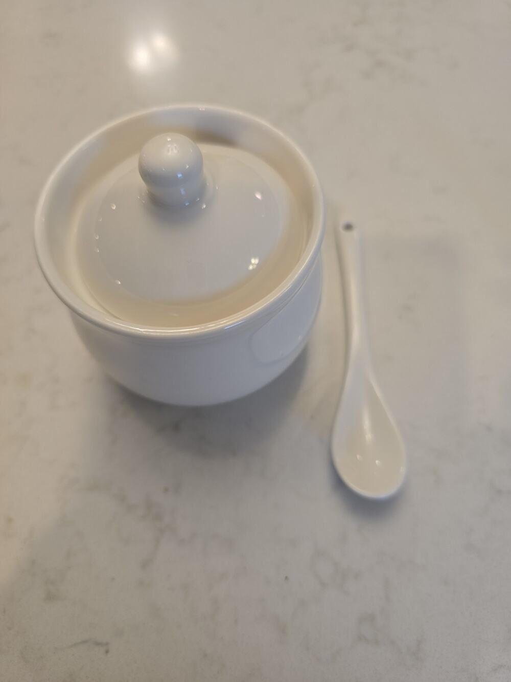 13205 Ceramic Sugar Bowl with Lid and Spoon, Porcelain Salt Stora Jar, White
